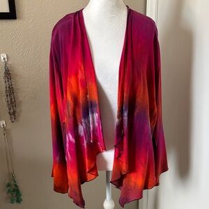 Cathya Savage Silk Vibrant Tie-Dye Open Front SILK Cardigan